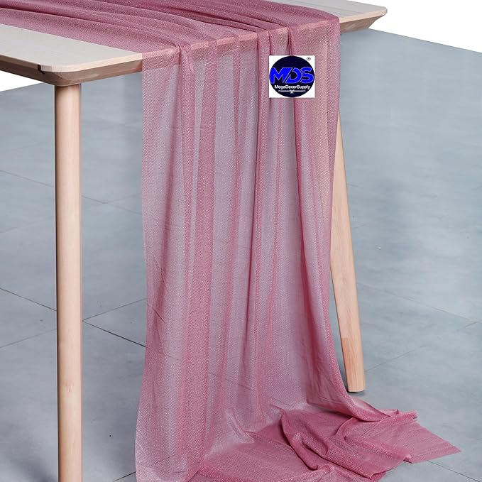 MDS 2 Pack 14ft Chiffon Table Runner 29 x 170 Inches Sheer Wedding Runner Romantic Rustic Table Runner for Wedding Decorations, Birthday Parties, Bridal Shower Party Arch Decor - mauva