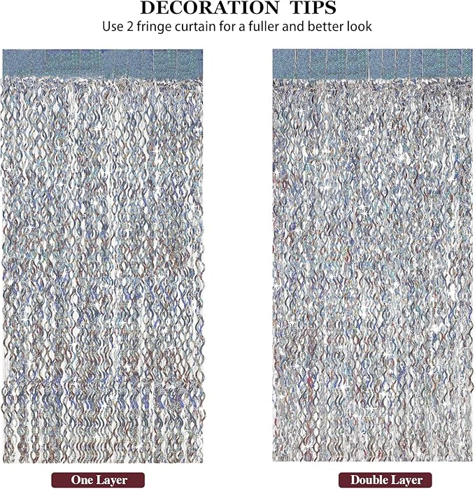 Silver Tinsel Backdrop- CYLMFC 3 Pack 3.3 ft x 6.6 ft Streamer Foil Fringe Curtain for Birthday Party Christmas Graduation Decor