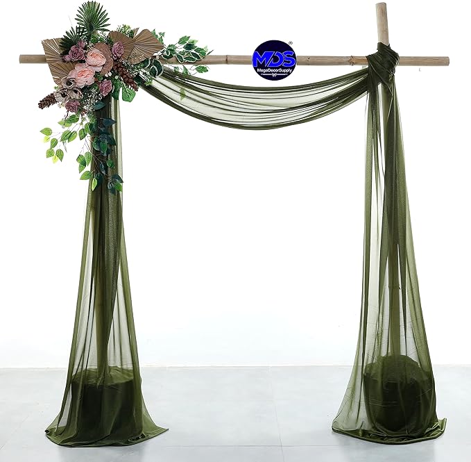 MDS Halloween Chiffon Draping Fabric - 1 Panel, 30" Wide x 40ft Long - Sheer Spooky Arbor & Canopy Drapery for Haunted House Backdrops, Party Ceilings, DIY Costumes & Themed Events - Olive Green