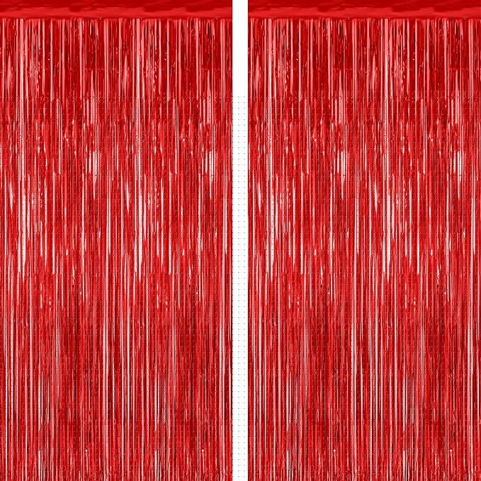 2 Pack Red Tinsel Backdrop, 3.28 FT x 7.05 FT Fringe Curtains, Red Foil Tinsel Party Streamer Backdrop Curtains, Wedding Photo Backdrop Party Decorations for Wedding Anniversaries