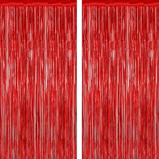 2 Pack Red Tinsel Backdrop, 3.28 FT x 7.05 FT Fringe Curtains, Red Foil Tinsel Party Streamer Backdrop Curtains, Wedding Photo Backdrop Party Decorations for Wedding Anniversaries
