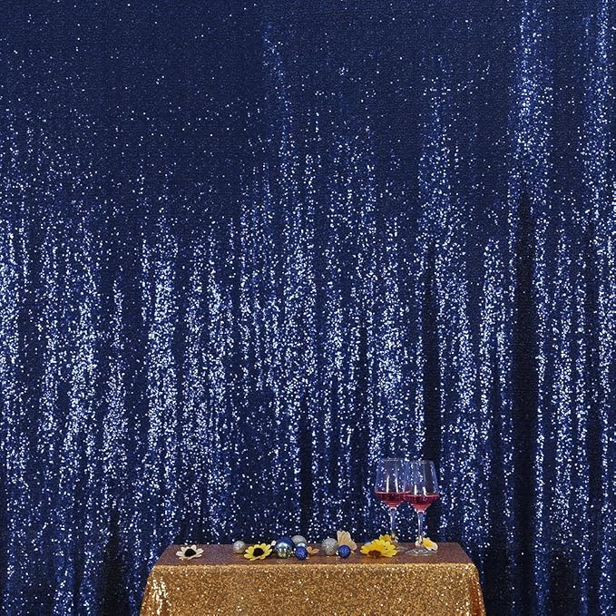 Poise3EHome 7FT x 7FT Sequin Photography Backdrop Curtain for Party Decoration, Navy Blue