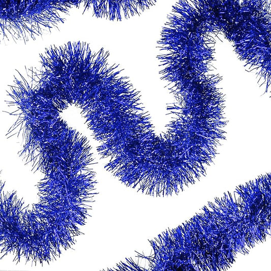 32.8 Ft Blue Christmas Tinsel Garland Metallic Shiny Tassle Banner Wall Hanging Tinsel Streamers Backdrop for Christmas Holiday Birthday Party Supplies Indoor Outdoor Ornaments Home Decor