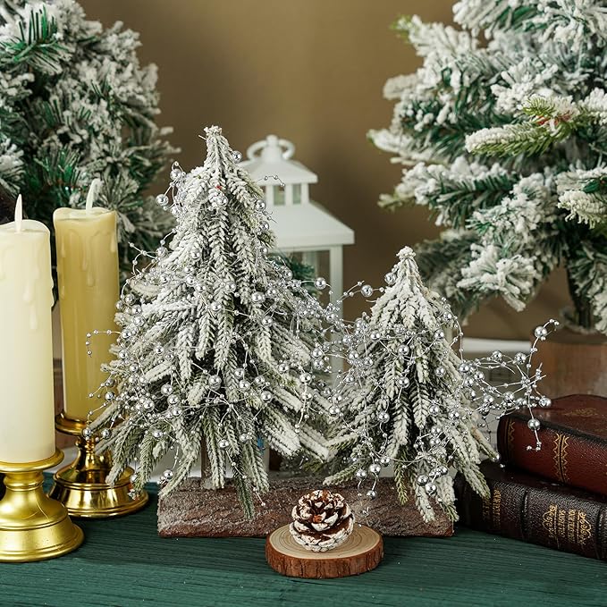 13Feet Pearl String Spool Roll for Floating Candles Faux Pearls Strands Garland for Vase Filler Wedding Centerpiece Christmas Table Decor (Silver)