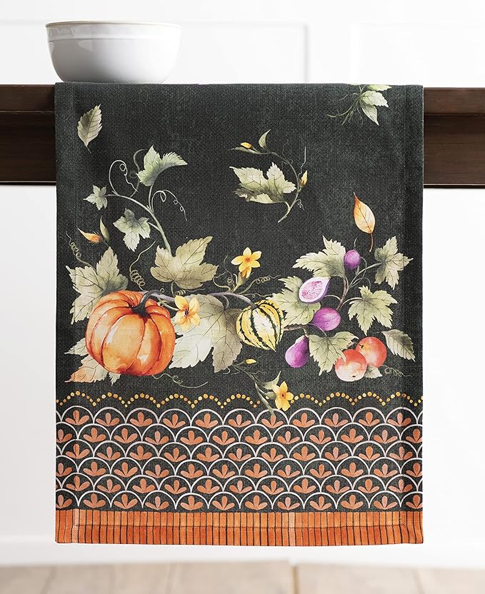 Maison d' Hermine Table runner 100% Cotton Single Layer Table Runners 72 inches long for Thanksgiving Christmas Decorations Home Kitchen Dining Party Wedding (Pumpkin Garden - Dark Green, 14.5" x 72")