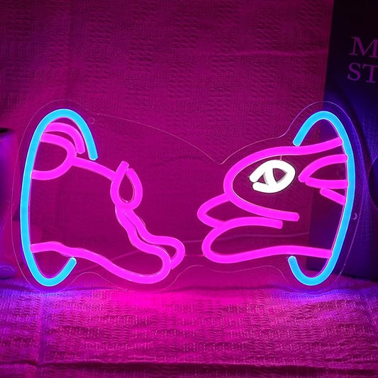 Easter Bunny Neon Sign Trendy Bunny Crossing Hole LED Light Sign for Wall Decor Dimmable Pink Rabbit Neon Light Sign for Bedroom Classroom Bar Man Cave Birthday Party Easter Gift Boy Girl