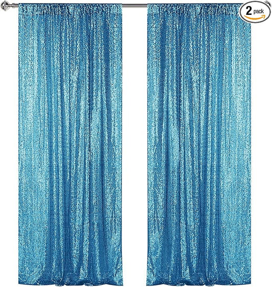 Sugargirl Turquoise Sequin Backdrop Curtain 2 Panels 2FTx8FT Glitter Turquoise Background Drapes Sparkle Photography Backdrop for Party Wedding Birthday Wall Decoration