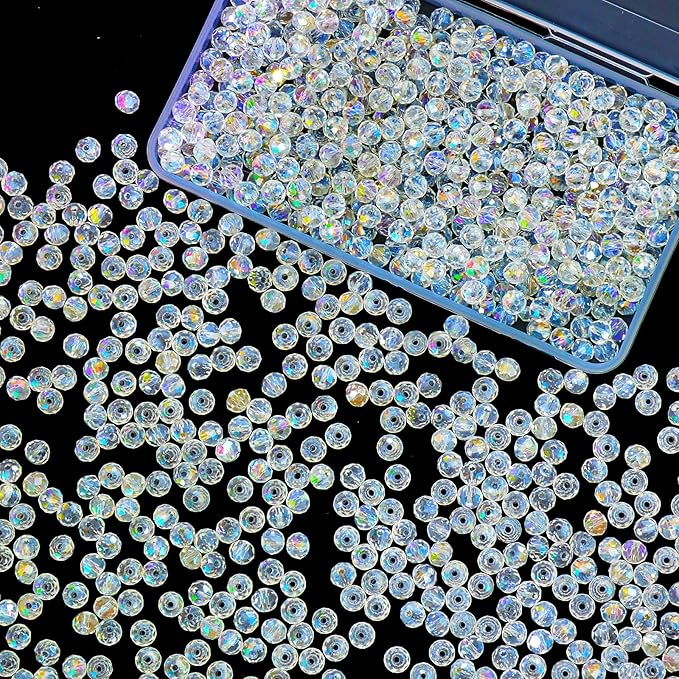 500 Pcs 6mm Round Crystal Glass Beads for DIY Jewelry, Ideal for Bracelets, Necklaces, Pendants, and Handmade Craft Projects(White AB Color)