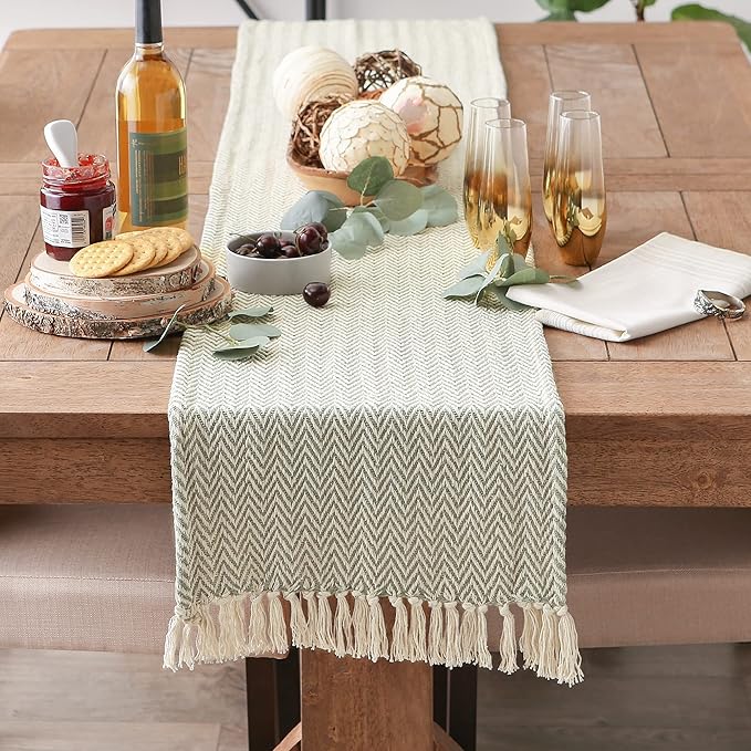 DII Woven Basic Tabletop Collection, Chevron Table Runner, 15x72, Artichoke