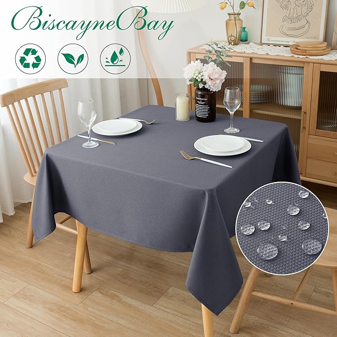 Biscaynebay Textured Fabric Square Tablecloths 60x60 Inch, Dark Grey Water Resistant Table Cloth Small Card Folding Table Covers Linen for Dining, Kitchen, Wedding and Parties etc. Machine Washable