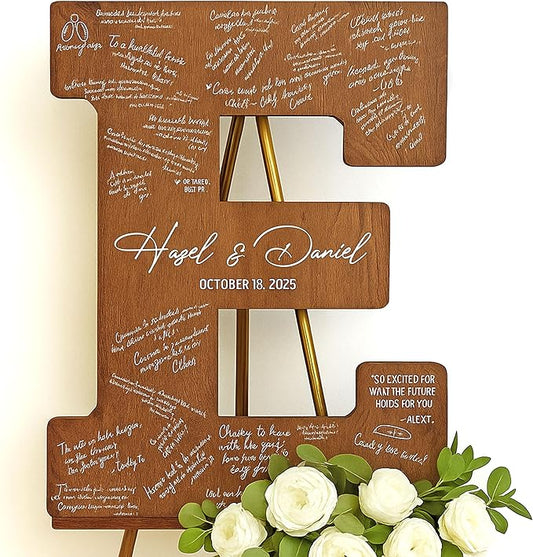 NAZENTI Wedding Guest Book Alternative Wooden Letter Personalized, Custom Initial Wedding Guest Book Alternative with Names, Wedding Guestbook for Guests to Sign, Letter Guest Book Wedding Reception