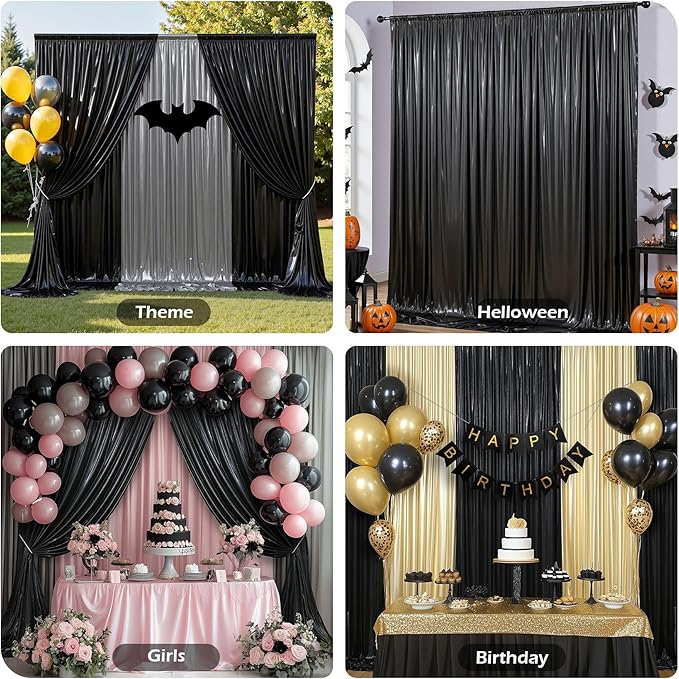 PartyVillage 20x10FT Black Sequin Backdrop Curtain -4 Panels 5x10FT Wrinkle Free Shimmer Back Drop Cloth, Glitter Backdrop Drapes for Photography, Birthday, Wedding, Graduation Background