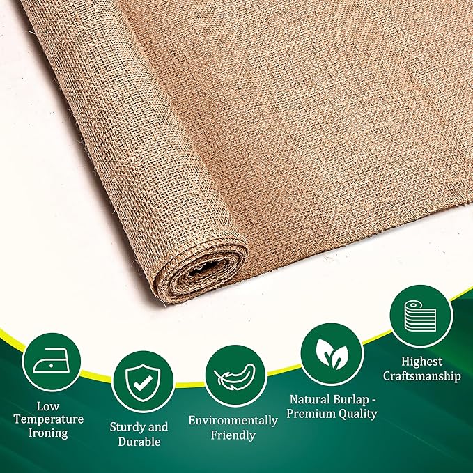 Burlap Table Runners (Pack of 12) – 12”x 108” - No-Fray Finished Edge Premium Quality Natural Table Runner – No Odor, Eco-Friendly Burlap Runner, Perfect for Rustic Table Decor and Other DIY Crafts