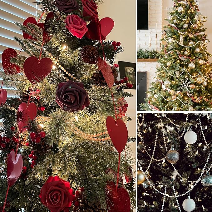 [47Feet] Pearl Beads Garland, 8MM 15.7 Yards Faux Pearl Beads String Roll Bulk for DIY Craft Wedding Party Christmas Tree Decoration