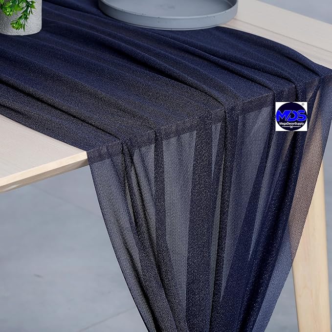MDS 2 Pack 10ft Chiffon Table Runner 29 x 120 Inches Sheer Wedding Runner Romantic Rustic Table Runner for Wedding Decorations, Birthday Parties, Bridal Shower Party Arch Decor - Navy Blue