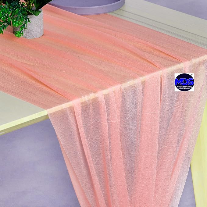 MDS 2 Pack 14ft Chiffon Table Runner 29 x 170 Inches Sheer Wedding Runner Romantic Rustic Table Runner for Wedding Decorations, Birthday Parties, Bridal Shower Party Arch Decor - Peach