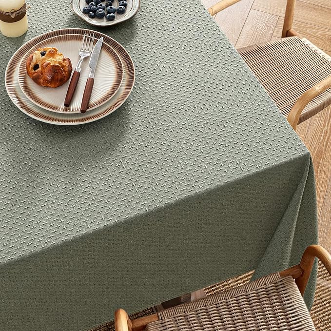 MIULEE Olive Green Linen Cottton Table Cloth Rectangle Tablecloth Waterproof Spillproof Cross-Star Textured Table Cltoth Decorative Farmhouse Style for Dining Party Weddings 52x70 Inch