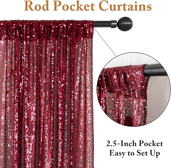 ShinyBeauty Glitter Burgundy Backdrop Curtain 4Ftx7Ft Sequin Curtains Photobooth Backdrops,Wine Wedding,Party,Birthday Wall Background