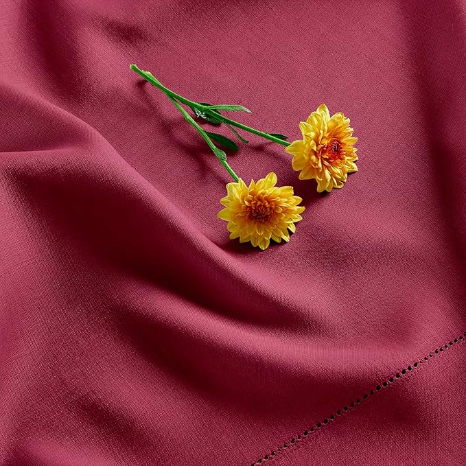 Solino Home Beet Linen Tablecloth 60 x 90 Inch - 100% Pure Linen Hemstitch Table Cloth for Rectangle Tables - Classic Hemstitch, Machine Washable Tablecloth for Fall, Thanksgiving, Christmas, Holiday