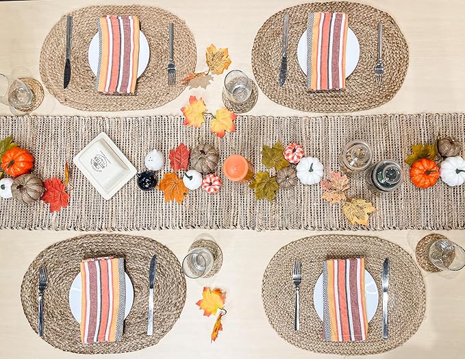 Chardin home Natural Jute Table Runner 13x72 Inch – Vintage Boho Rustic Table Decor – Handwoven Table Runner in Natural Jute and Brown – Farmhouse Dining or Console Table Accent
