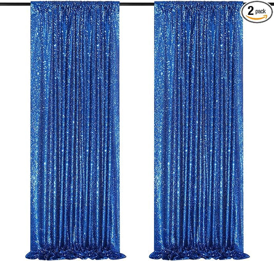 Royal Blue Backdrop Curtain Panels 2 Pieces 2ftx8ft Sequin Party Background for Birthdays Independence Day Theme Decorations