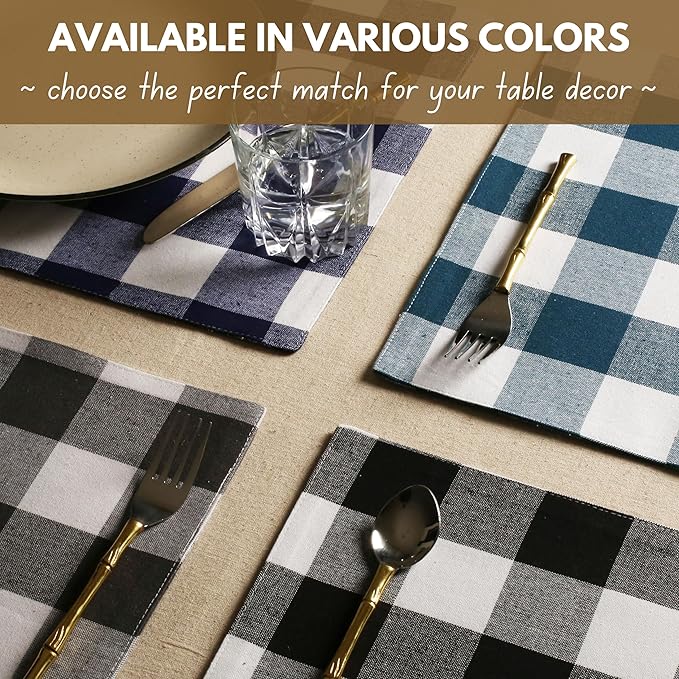 Native Fab Buffalo Check Table Runner 100% Cotton - 13x72 Inches Plaid Dining Table Decoration for Indoor Outdoor Farmhouse Home Party Decor - Beige and White