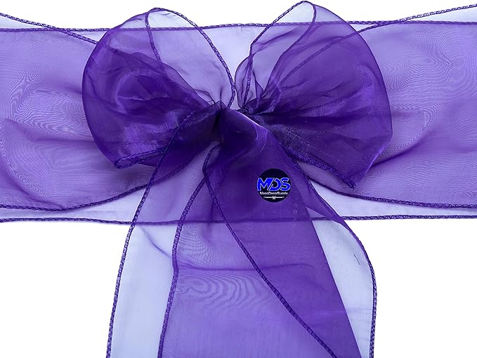 MDS Pack of 50 PCS Organza Chair Sashes Wider Dining Chair Bows Ribbon Tie Back for Wedding Party Birthday Bridal Shower Reception Event Banquet Home Chair Cover Decoration - Purple