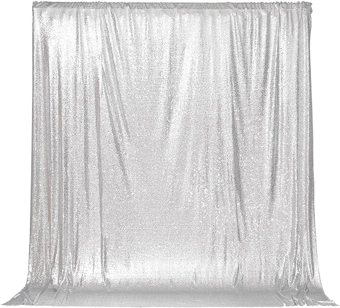 PartyDelight Silver 8FT X 8FT Sparkly Sequin Backdrop Curtains for Wedding Party Room Decorations