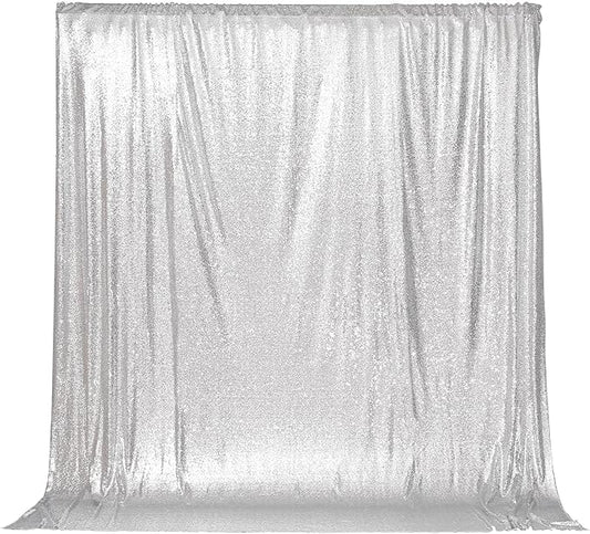 PartyDelight Silver 8FT X 8FT Sparkly Sequin Backdrop Curtains for Wedding Party Room Decorations