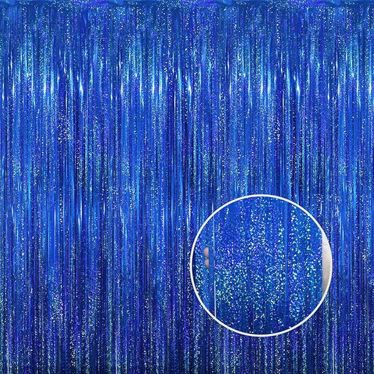 GOER 6.4 ft x 8.2 ft Metallic Tinsel Foil Fringe Curtains Party Photo Backdrop Party Streamers for Birthday,Graduation,New Year Eve Decorations Wedding Decor(2 Packs,Shiny Blue)