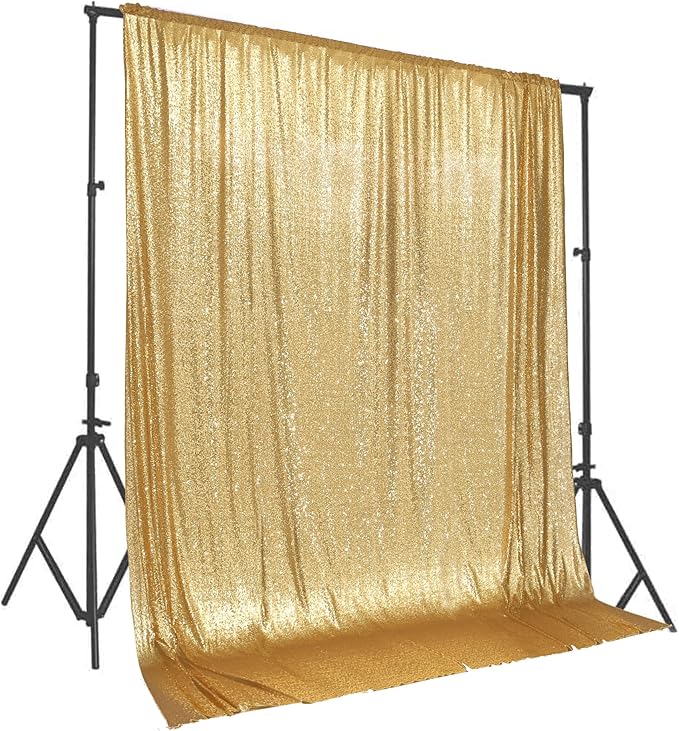 PartyDelight Sequin Backdrop Sparkly Gold 10Ftx10Ft Photograph Back Drop Wedding Curtain Special Events