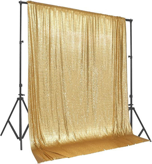 PartyDelight Sequin Backdrop Sparkly Gold 10Ftx10Ft Photograph Back Drop Wedding Curtain Special Events