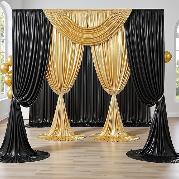 PartyVillage 20x10FT Black Sequin Backdrop Curtain -4 Panels 5x10FT Wrinkle Free Shimmer Back Drop Cloth, Glitter Backdrop Drapes for Photography, Birthday, Wedding, Graduation Background