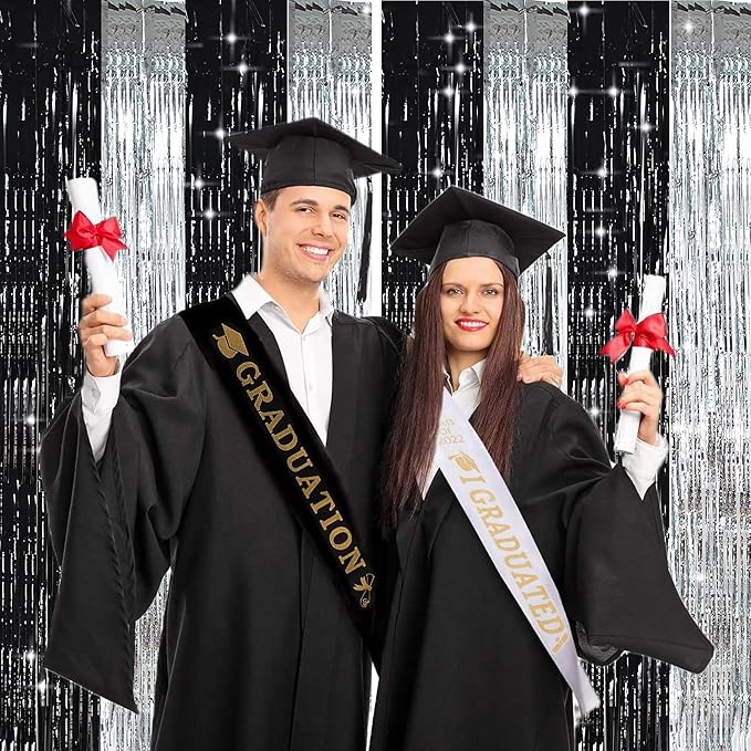 TONIFUL Silver Black Door Streamers,Silver and Black Photo Booth Backdrop Metallic Streamers Foil Fringe Curtain for Birthday,New Year,Graduation,Grad,Bachelorette Party Streamers Decoration