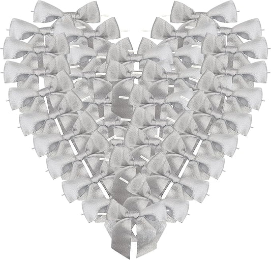 36pcs 4-1/2" Metallic Silver Glitter Ribbon Bows with Twist Ties for Gift Wrapping Packing Christmas Big Bows for Thanks Giving Giant Twist Tie Bows for Holiday Decoration (Silver)
