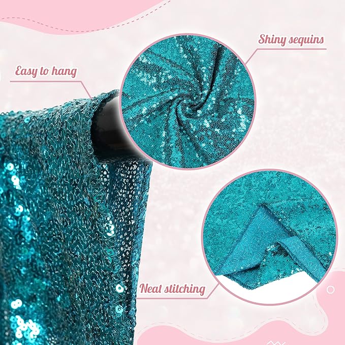 PartyDelight Teal Sequin Backdrop 10Ft x 10Ft Photography Christmas Curtain