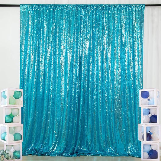 ShinyBeauty Sequin Curtain Turquoise 4FTx8FT Photo Backdrop - Aqua Blue Glitter Photography Backdrop for Wedding and Bridal Shower