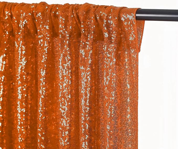 Orange Sequin Backdrop 4FTx8FT 2 Panel Glitter Fall Sequin Backdrop Sparkle Photo Background for Birthday Halloween Easter Thanksgiving