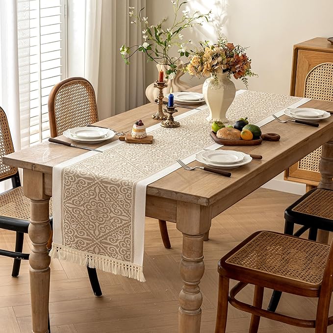 Table Runners 83 Inches,Waterproof Boho Table Runner with Tassel Fringe,Table Runner for Party Coffee Table
