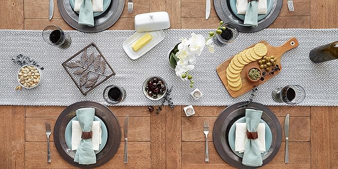 DII Woven Basic Tabletop Collection, Chevron Table Runner, 15x72, Stone Blue