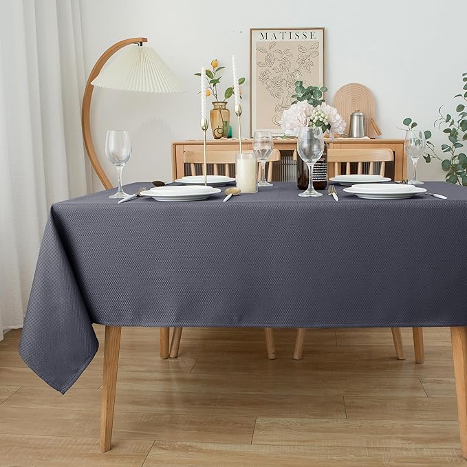 Biscaynebay Textured Fabric Tablecloths 60x84 Inches Rectangular, Dark Grey Water Resistant Tablecloths for Dining, Kitchen, Wedding and Parties etc. Machine Washable