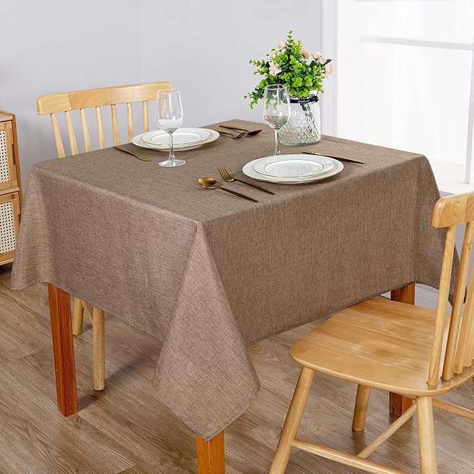 Hiasan 2 Pack Faux Linen Square Tablecloth - Wrinkle and Stain Resistant Washable Table Cloth for Kitchen Dining Room Holiday Table Cover for Party Dinner, Khaki, 70 x 70 Inch