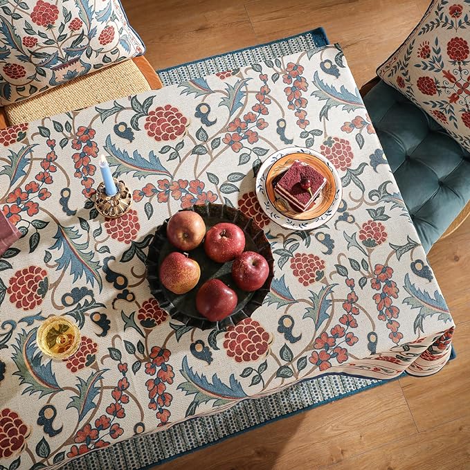 patdrea Designer Vintage Linen Small Square Tablecloth,French Anti-Wrinkle Durable Floral Table Cloth,Colorful Table Cover for Kitchen Dining,Parties,Christmas,Thanksgiving,Party,55"x55"-Puno