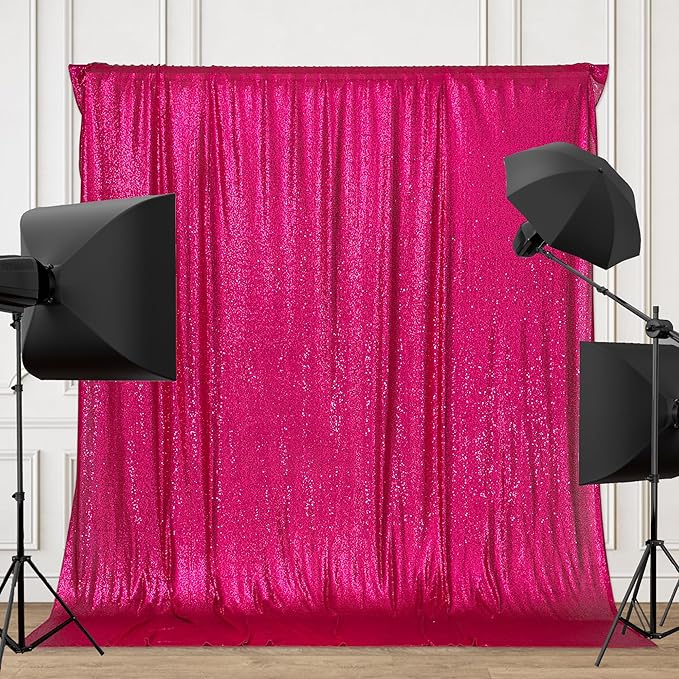 PartyDelight Sequin Backdrop Hot Pink 6Ft x 8Ft Photograph Wedding Curtain Special Events