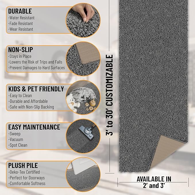 Ottomanson 2' x 3' Shaggy Area Rug - Plush & Cozy Non-Slip Carpet for Bedroom, Living Room & Nursery - Non Shedding & Durable for High-Traffic Areas, Gray