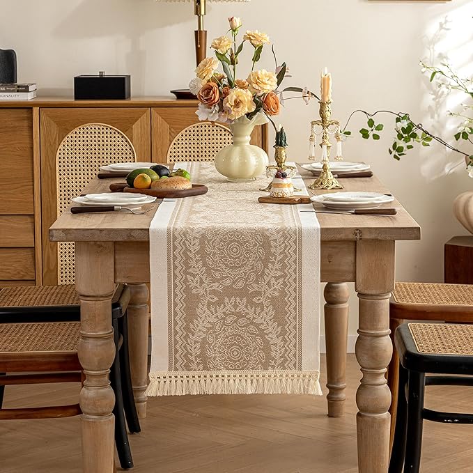 Table Runners 107 Inches,Waterproof Boho Table Runner with Tassel Fringe,Table Runner for Party Coffee Table