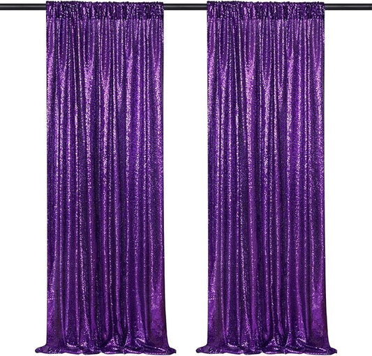 Purple Sequin Backdrop 2 Panels 2FTx8FT Glitter Halloween Party Backdrop Curtains Photo Background for Wedding Baby Shower Stage Decorations
