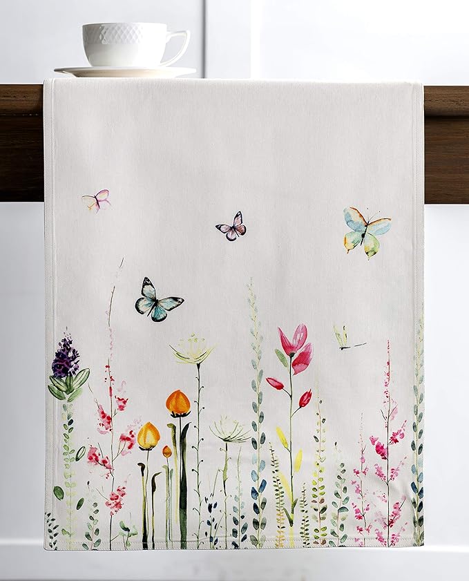 Maison d' Hermine Table Runner 100% Cotton Double Layer Table Runners 72 inches Long Decorative for Home Kitchen Dining Party Wedding Bridal Shower Spring Summer (Botanical Fresh, 14.50" x 72")