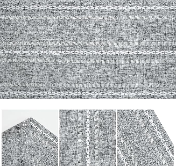 Artoid Mode Dark Grey Rustic Cotton Linen Table Runner, Seasonal Embroidered Hollow Kitchen Dining Table Decoration for Home Party Decor 13x72 Inch