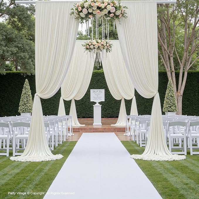 PartyVillage 20ft×15ft Ivory Backdrop Curtain for Wedding Parties, 4 Panels Wrinkle Free 15 FT Long Polyester Photo Backdrop Drapes Back Drop Cloth for Birthday Photography Background